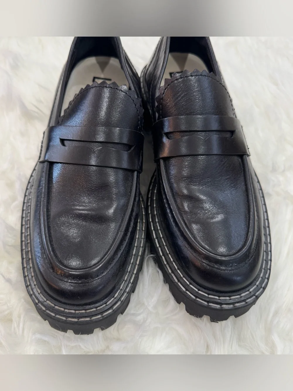 LÄST Black Leather Chunky Lug Sole Penny Loafers Women’s EU 39 Made in Portugal